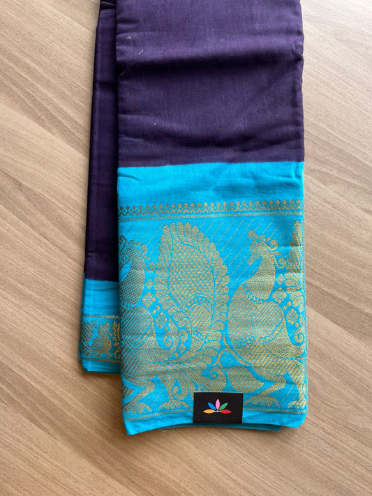 Contrast Mayil Border Cotton Saree-22340