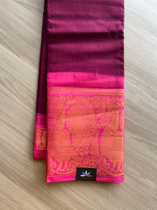 Contrast Mayil Border Cotton Saree-22342