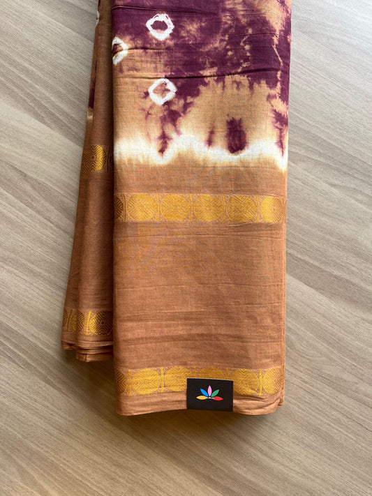 Shibori Printed Soft Cotton Saree with Zari Border- 22353