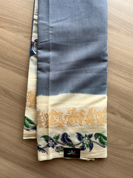 Bird Print Contrast Border Cotton Saree-22369