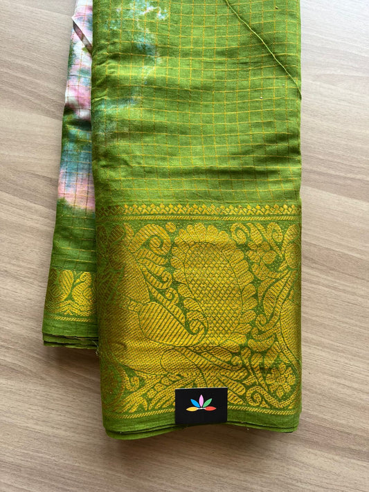 Zari Checks Shibori Big Border Cotton Saree-22372