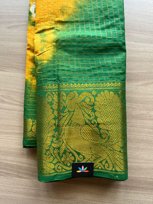 Zari Checks Shibori Big Border Cotton Saree-22374