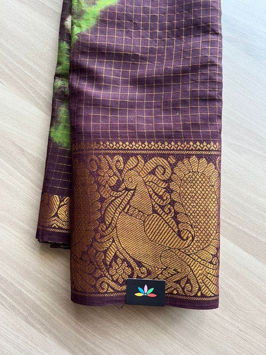 Zari Checks Shibori Big Border Cotton Saree-22375