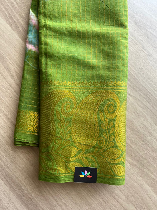 Zari Checks Shibori Big Border Cotton Saree-22376