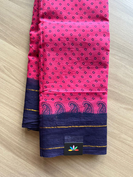 Zari Border Sungudi Print Pure Cotton Saree -22401,22392