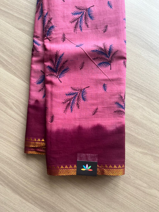 Zari Border Printed Cotton Saree -22550