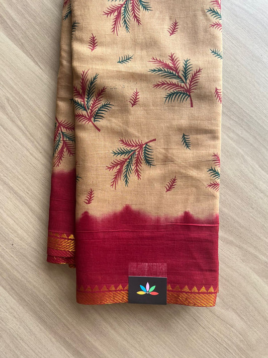 Zari Border Printed Cotton Saree -22551