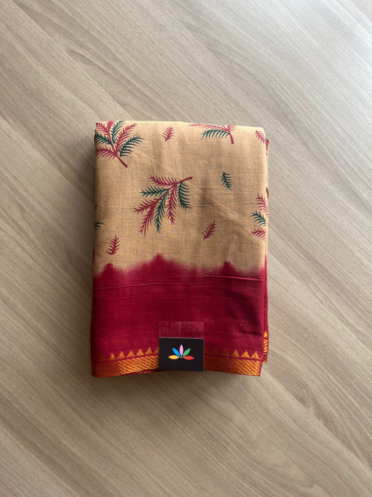 Zari Border Printed Cotton Saree -22551