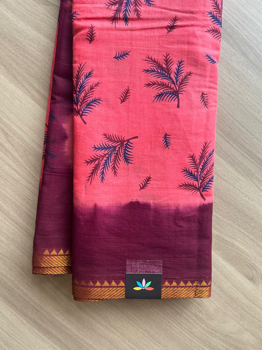 Zari Border Printed Cotton Saree -22552