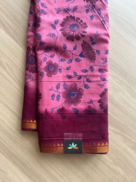Zari Border Printed Cotton Saree -22555-22556