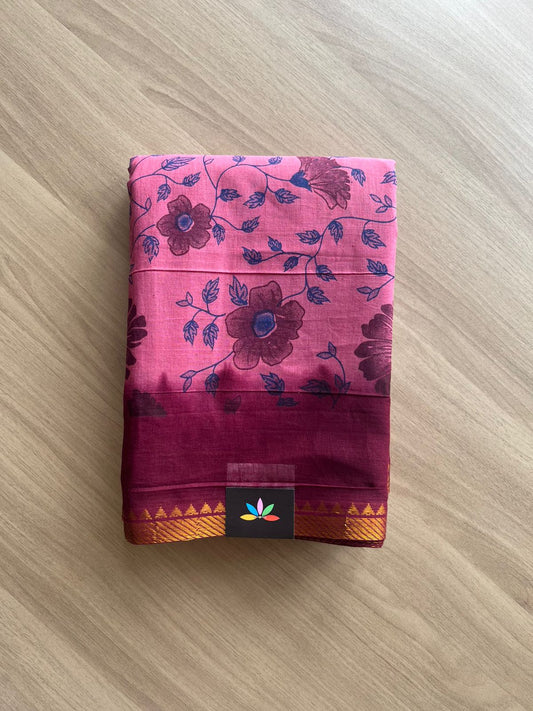Zari Border Printed Cotton Saree -22555-22556
