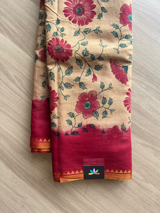 Zari Border Printed Cotton Saree -22557-22558