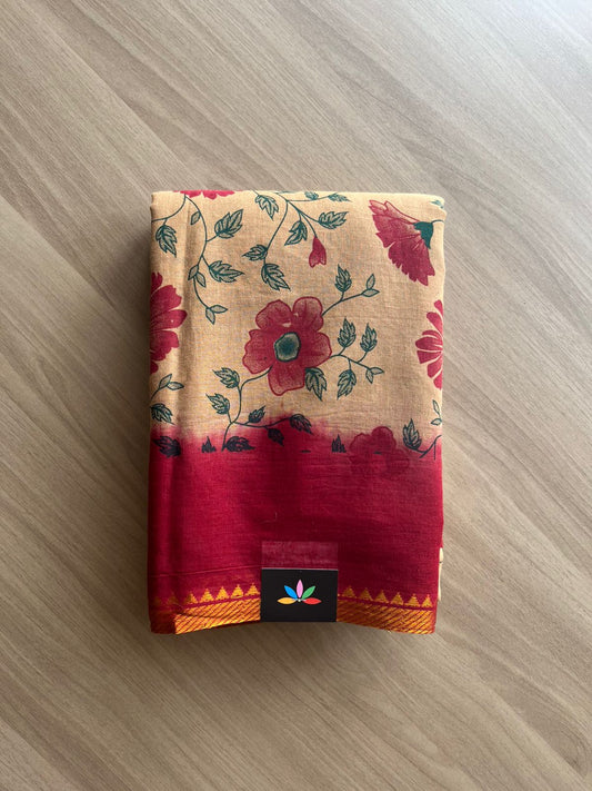 Zari Border Printed Cotton Saree -22557-22558