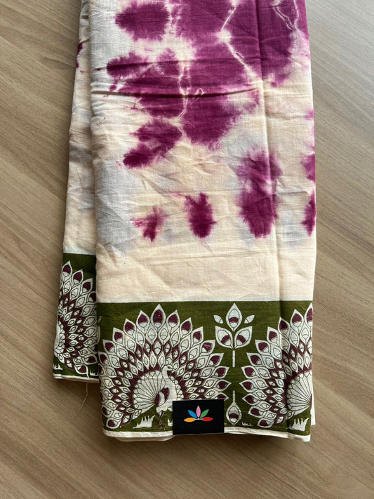 Shibori Cotton Saree with Printed Border- 22569