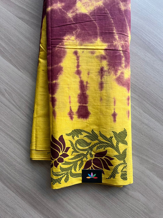 Shibori Cotton Saree with Printed Border- 22571