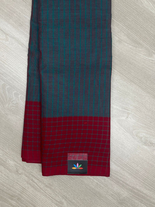 Stripped Cotton Saree with Checked Border-23822-23823