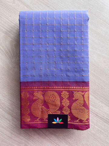 Zari Checks Contrast Annam Border Cotton Saree (Without Blouse) - 33329
