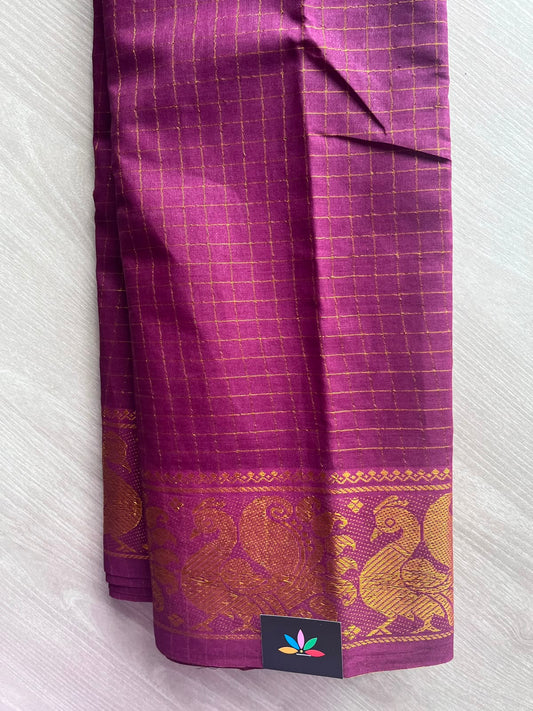 Dark Raspberry Shade Zari Checks Annam Border Cotton Saree - 33336