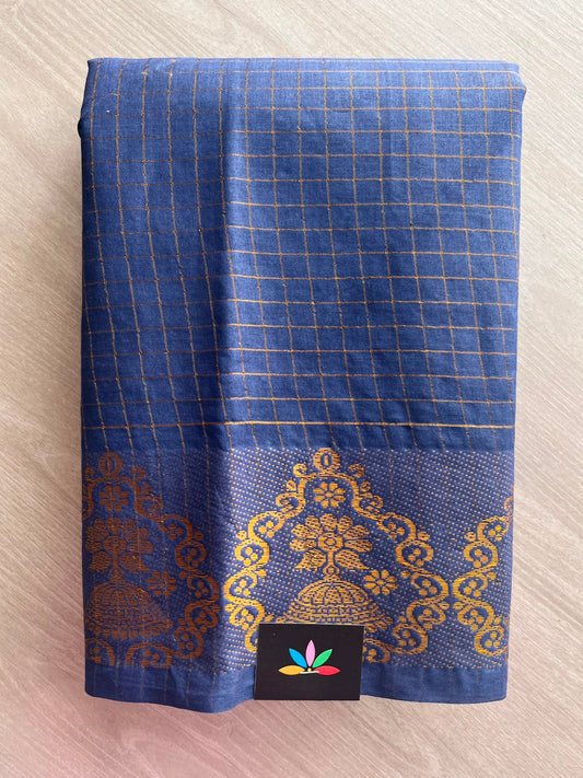 Chambray Shade Zari Checks Annam Border Cotton Saree - 33339