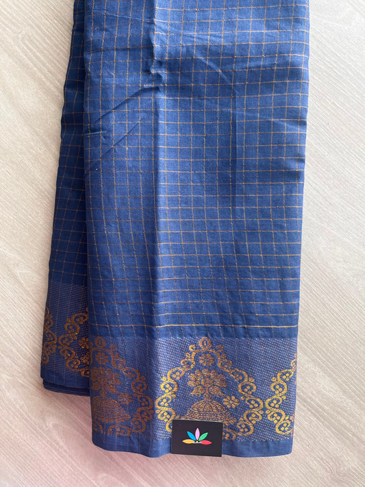 Chambray Shade Zari Checks Annam Border Cotton Saree - 33339