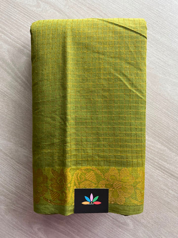Zari Checks Floral Border Cotton Saree (Without Blouse) - 33341