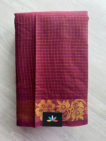 Zari Checks Floral Border Cotton Saree (Without Blouse) - 33342