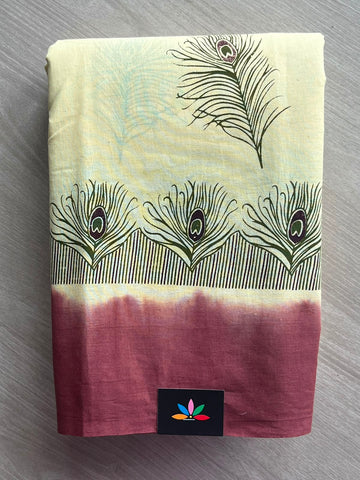 Simple Printed Contrast Border Cotton Saree - 33345