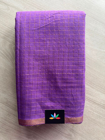Zari Check Small Border Cotton Saree with Contrast Cotton Blouse - 33350