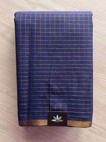 Zari Check Small Border Cotton Saree with Contrast Cotton Blouse - 33351