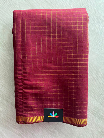 Zari Check Small Border Cotton Saree with Contrast Cotton Blouse - 33352