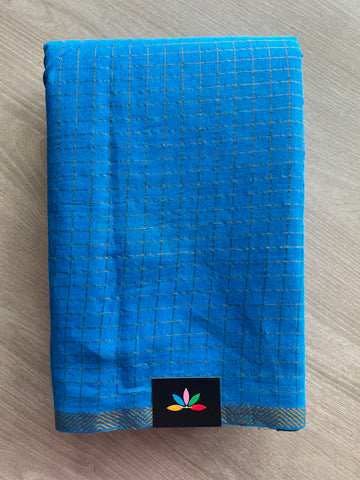 Zari Check Small Border Cotton Saree with Contrast Cotton Blouse - 33353