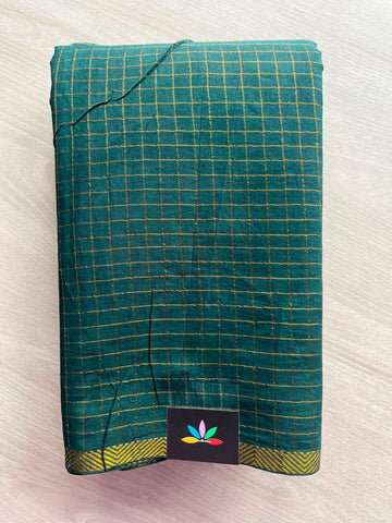 Zari Check Small Border Cotton Saree with Contrast Cotton Blouse - 33354