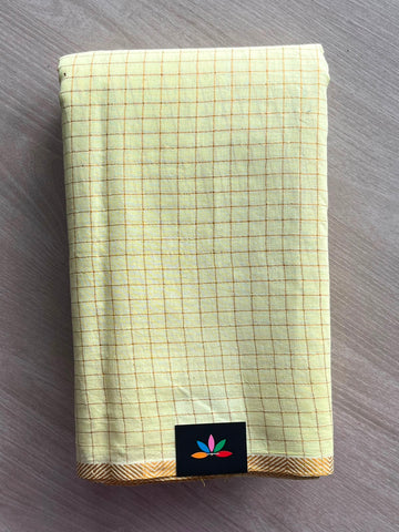 Zari Check Small Border Cotton Saree with Contrast Cotton Blouse - 33355
