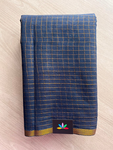 Zari Check Small Border Cotton Saree with Contrast Cotton Blouse - 33356