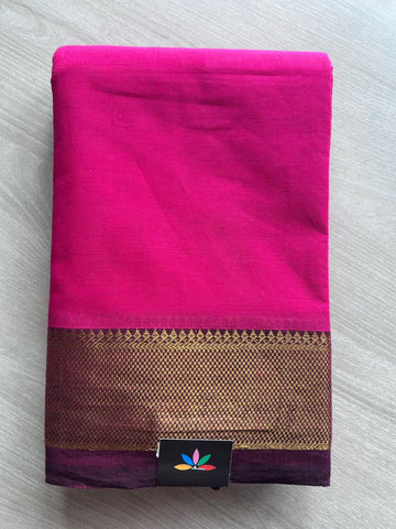 Royal Rani Pink with Deep Magentta Zari Border Chettinad Cotton Saree - 25569
