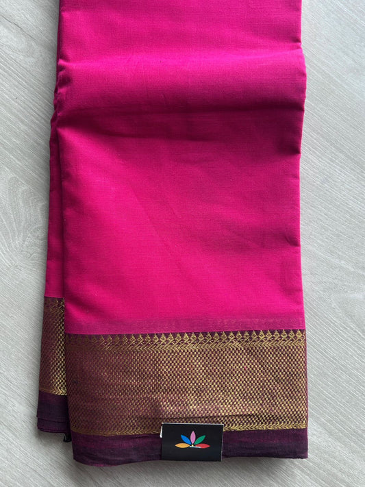 Royal Rani Pink with Deep Magentta Zari Border Chettinad Cotton Saree - 25569