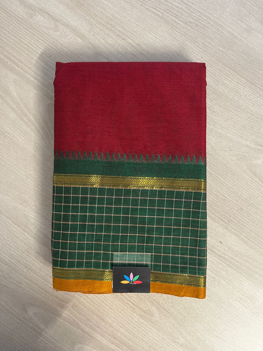 Checked Border Chettinad Cotton Saree - 26378