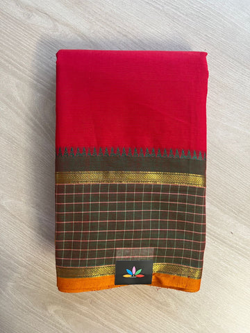 Checked Border Chettinad Cotton Saree - 26380