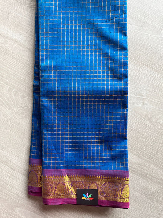 Royal Peacock Blue Saree & Fandango Pink color Border Woven Pallu Cotton Saree - 27760