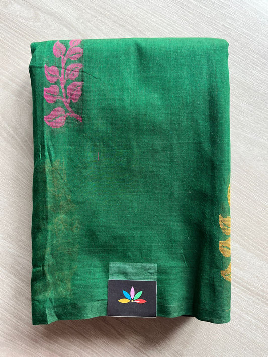 Emerald Green Floral Butta Woven Pallu Chettinad  Cotton Saree - 27762
