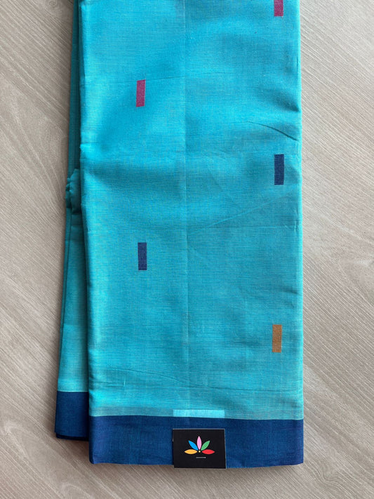 Aqua Blue Chettinad Cotton Saree with Swan & Lotus Motif Pallu - 27766
