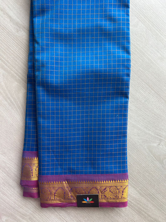 Royal Peacock Blue Saree & Fandango Pink color Border Woven Pallu Cotton Saree - 27760