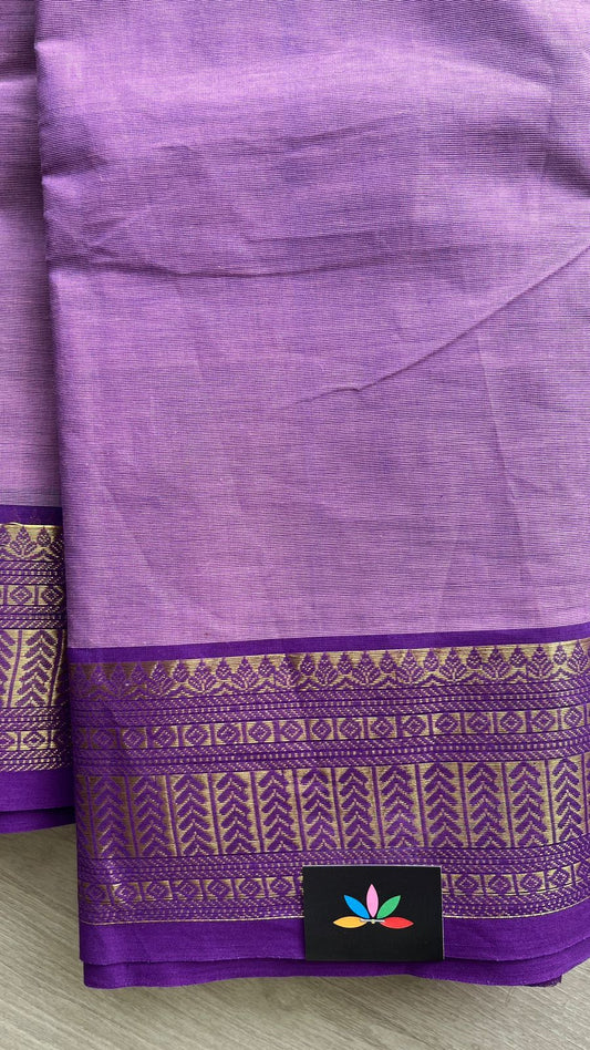Lavender Chettinad Cotton Saree with Intricate Zari Border -24401