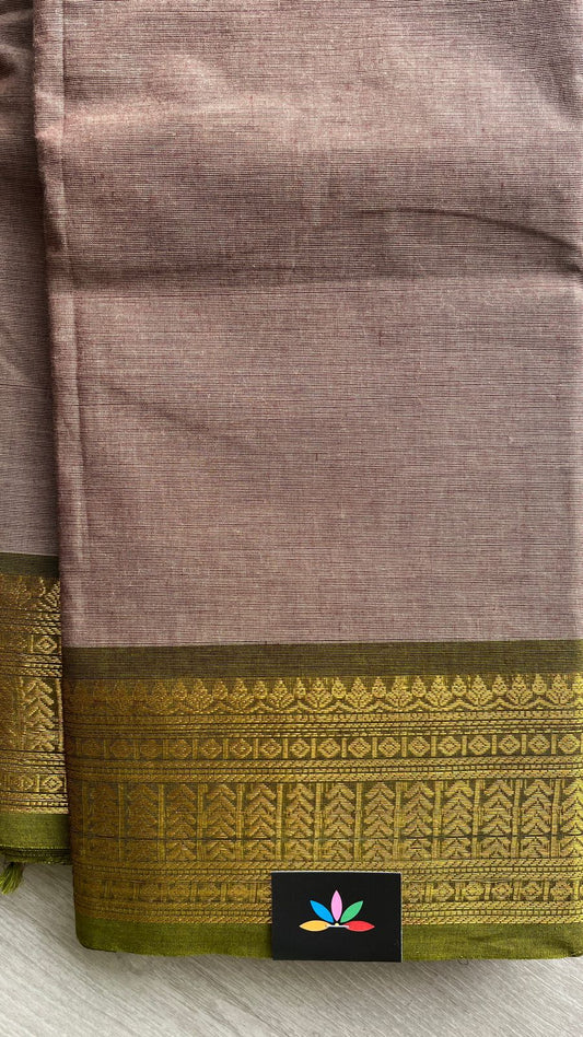 Rose Brown Chettinad Cotton Saree with Gold Zari Border -24402