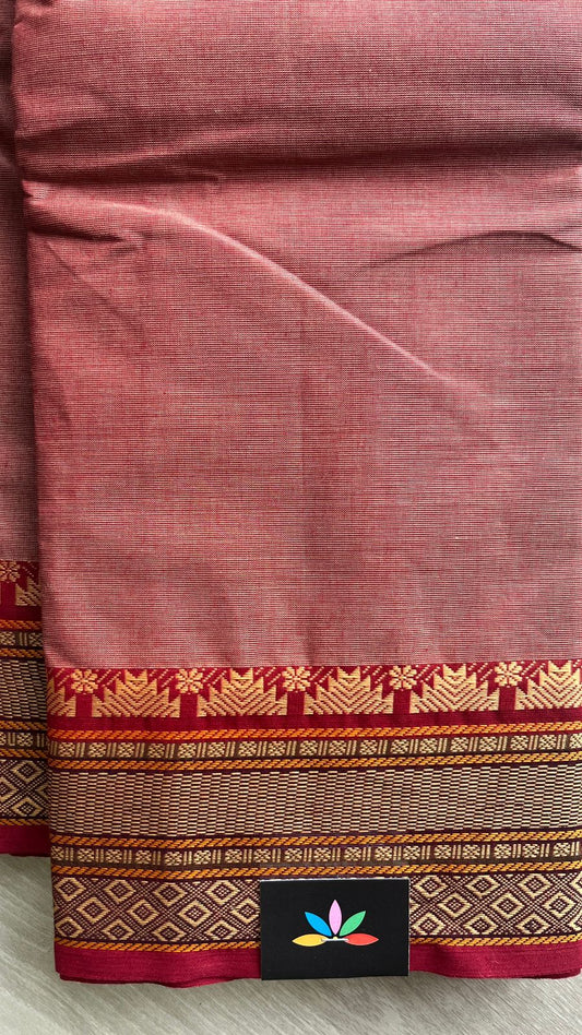 Dusty Rose Chettinad Cotton Saree with Geometric Border -24409