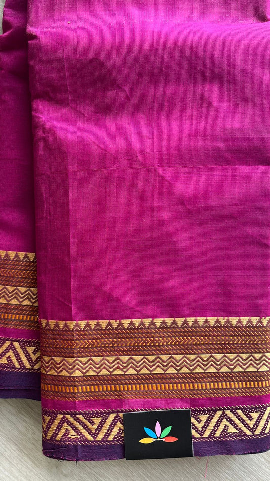 Magenta Chettinad Cotton Saree with Purple Geometric Border -24412