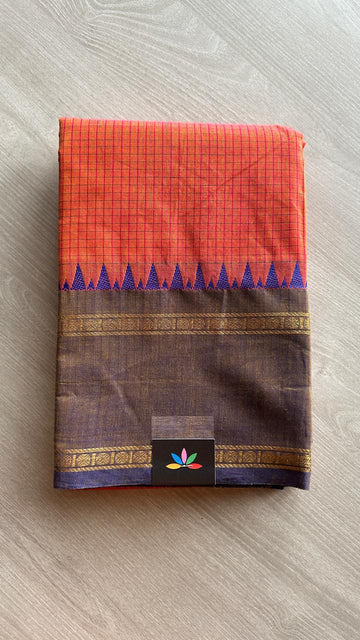 Traditional Checked Chettinad Cotton Saree - 24724