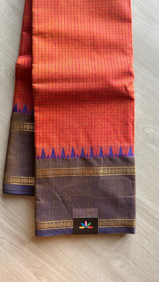 Traditional Checked Chettinad Cotton Saree - 24724