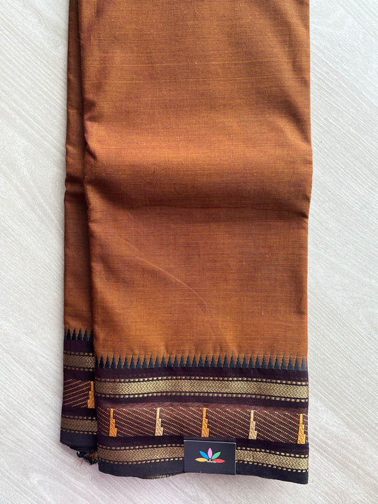 Burnt Cinnamon Brown with Chocolate Contrast Zari Woven Border Chettinad Cotton Saree - 24731