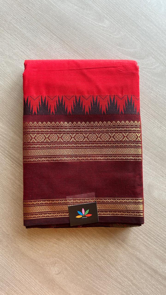 Contrast Zari Woven Border Chettinad Cotton Saree - 24734